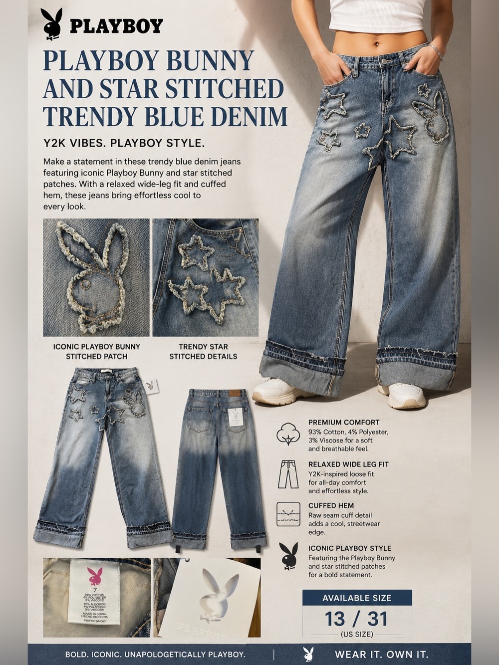 Playboy Jeans Playboy Bunny and Star stitched trendy blue denim size 13 / 31